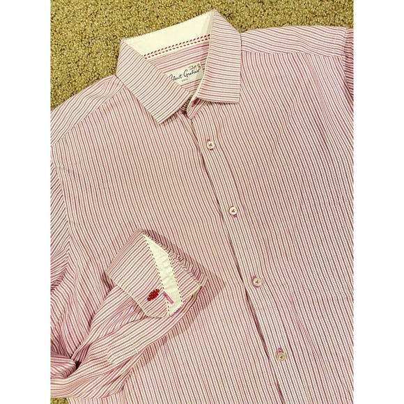 Robert Graham Button Up Shirt Mens 15.5 / 39 Dark Pink Striped‎ Long Sleeve - Picture 1 of 11